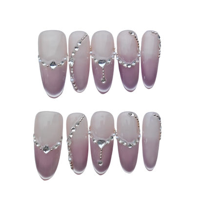Elegant Pink Ombre Rhinestone French Press-On Nails – Long Coffin Luxury Design