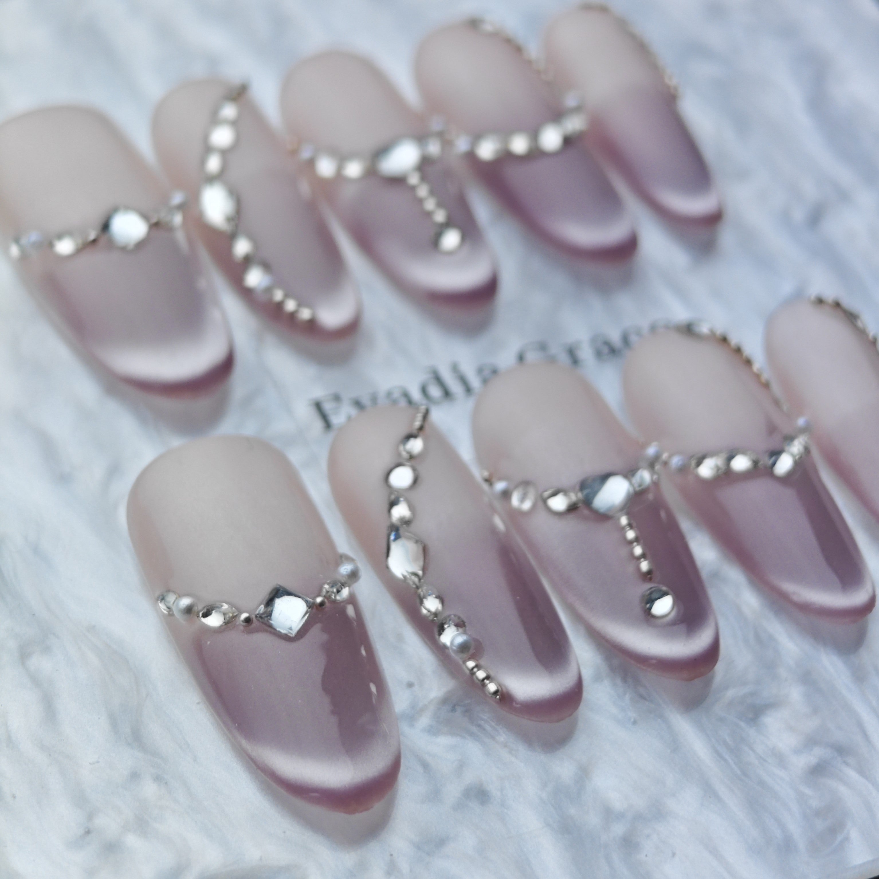 Elegant Pink Ombre Rhinestone French Press-On Nails – Long Coffin Luxury Design