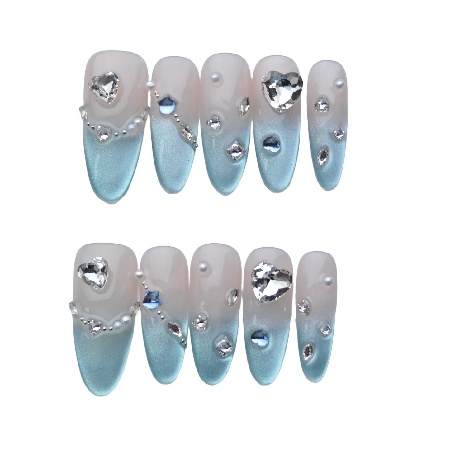 Blue Diamond Heart French Press-On Nails