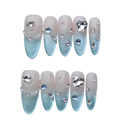 Blue Diamond Heart French Press-On Nails