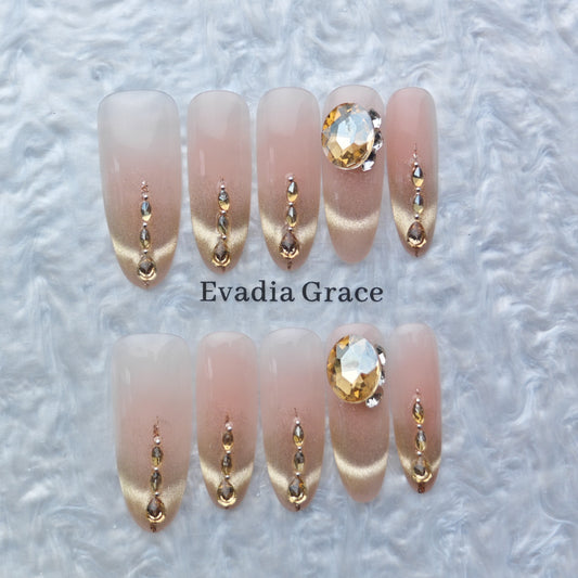 Champagne Gold Glitter Luxury Crystal Press-On Nails