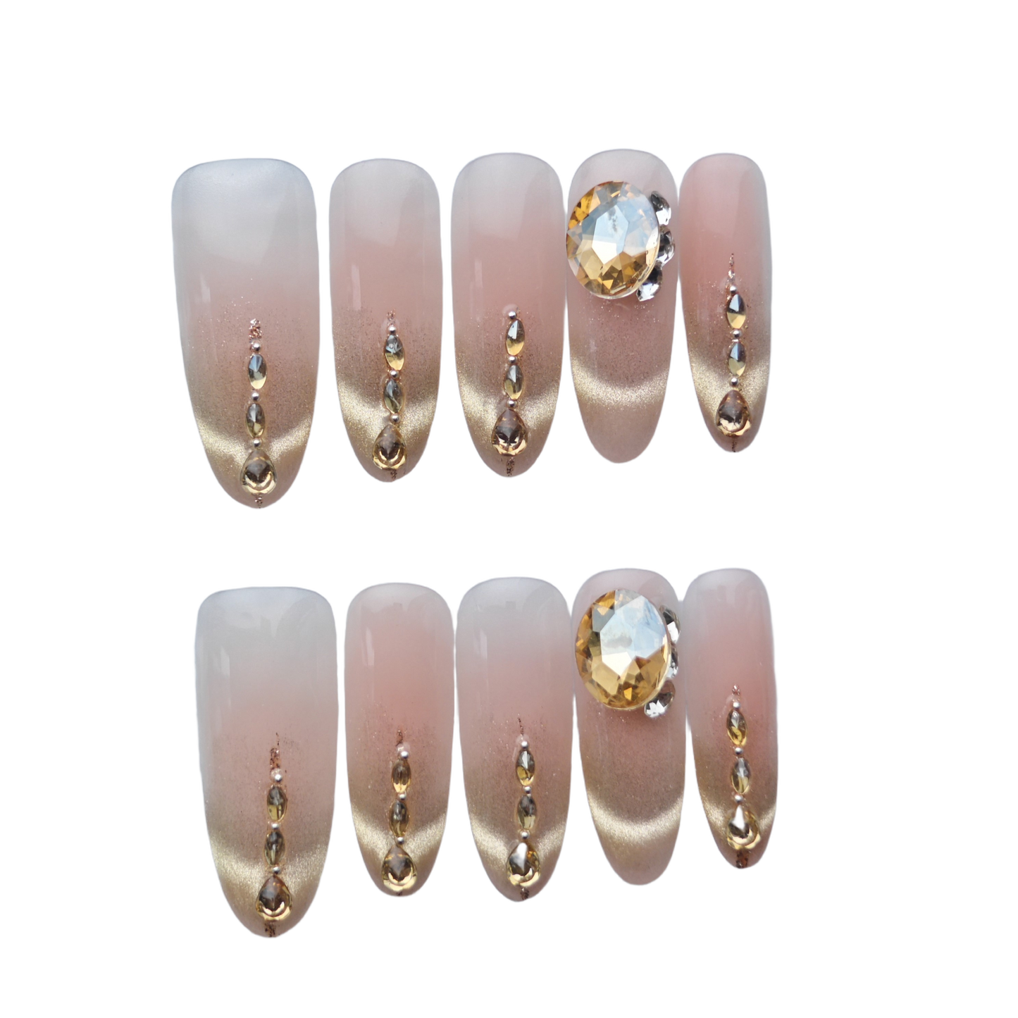 Champagne Gold Glitter Luxury Crystal Press-On Nails