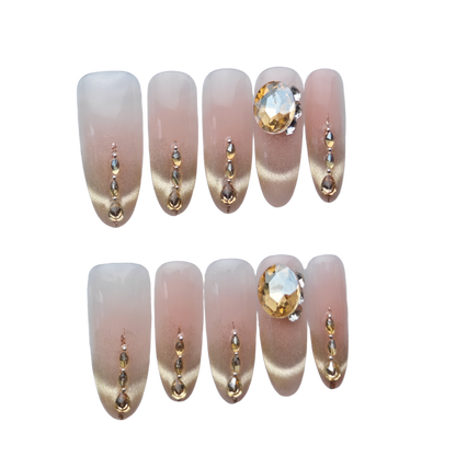 Champagne Gold Glitter Luxury Crystal Press-On Nails