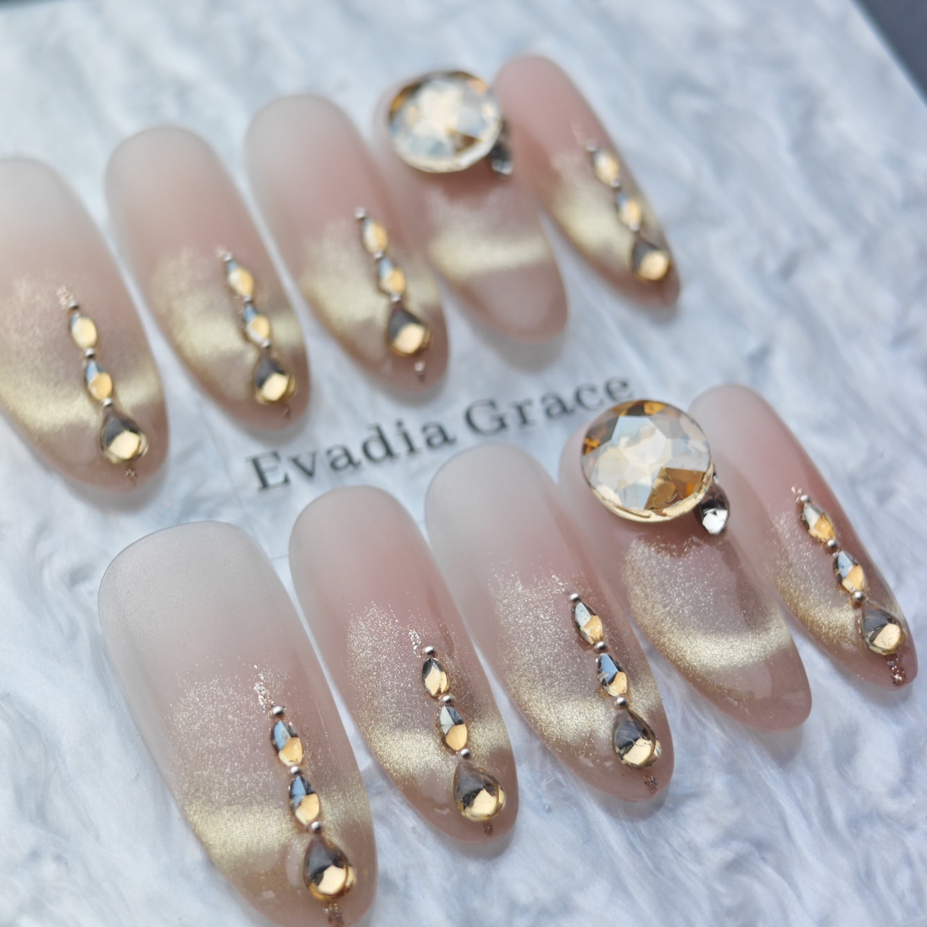 Champagne Gold Glitter Luxury Crystal Press-On Nails