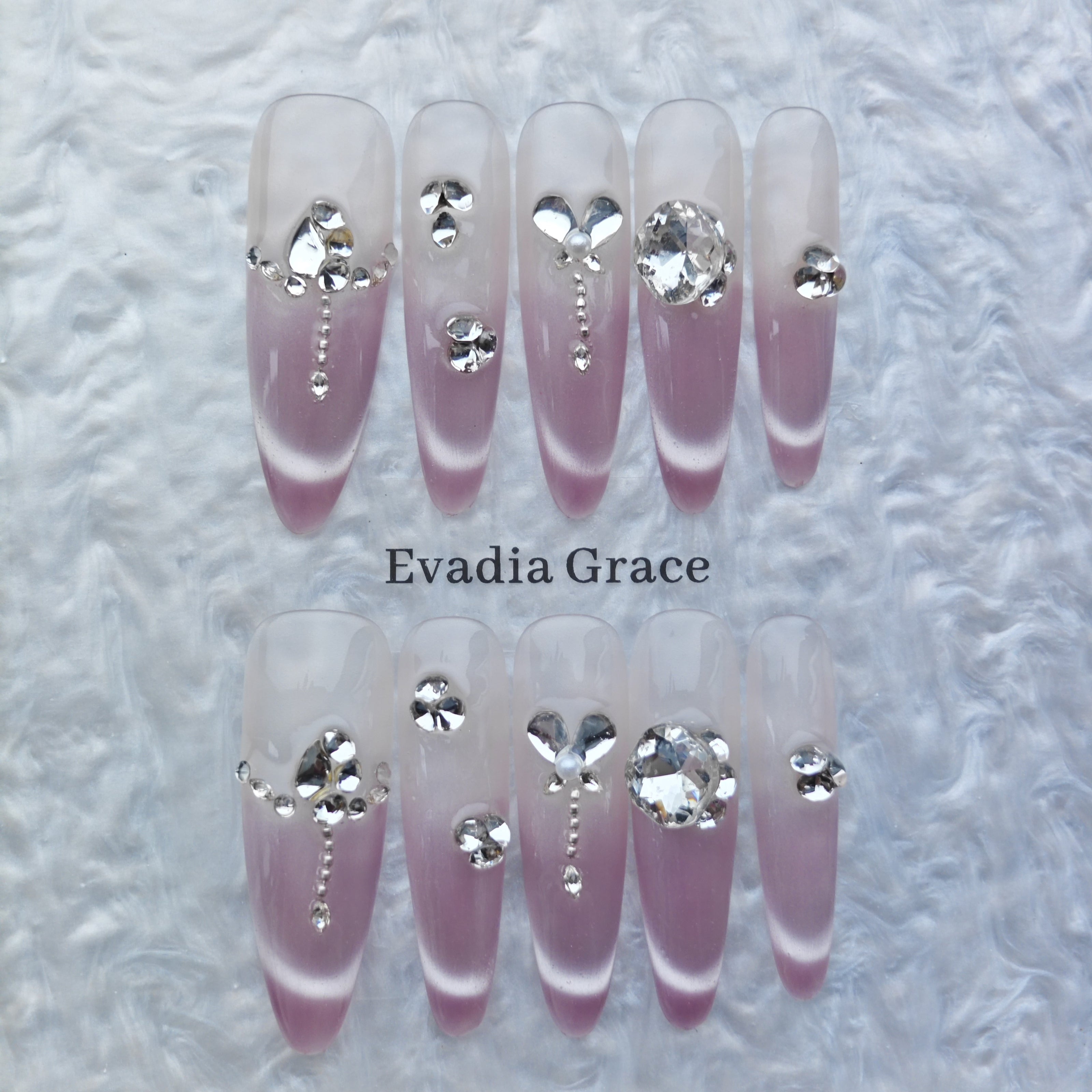 Dusty Rose Gradient Press On Nails – Crystal Butterfly & Heart Charms | Long Coffin Fake Nails | Reusable Luxury Nail Art Tips
