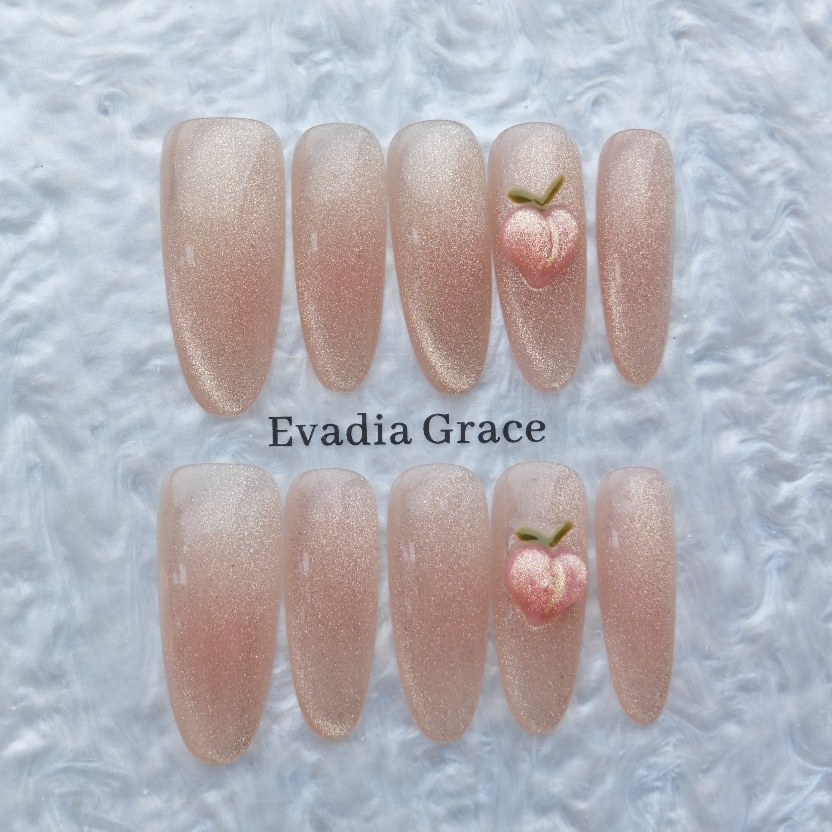 Peach Pink Glitter Press On Nails – 3D Peach Accent | Nude Sparkle Fake Nails | Handmade Reusable Nail Art Tips