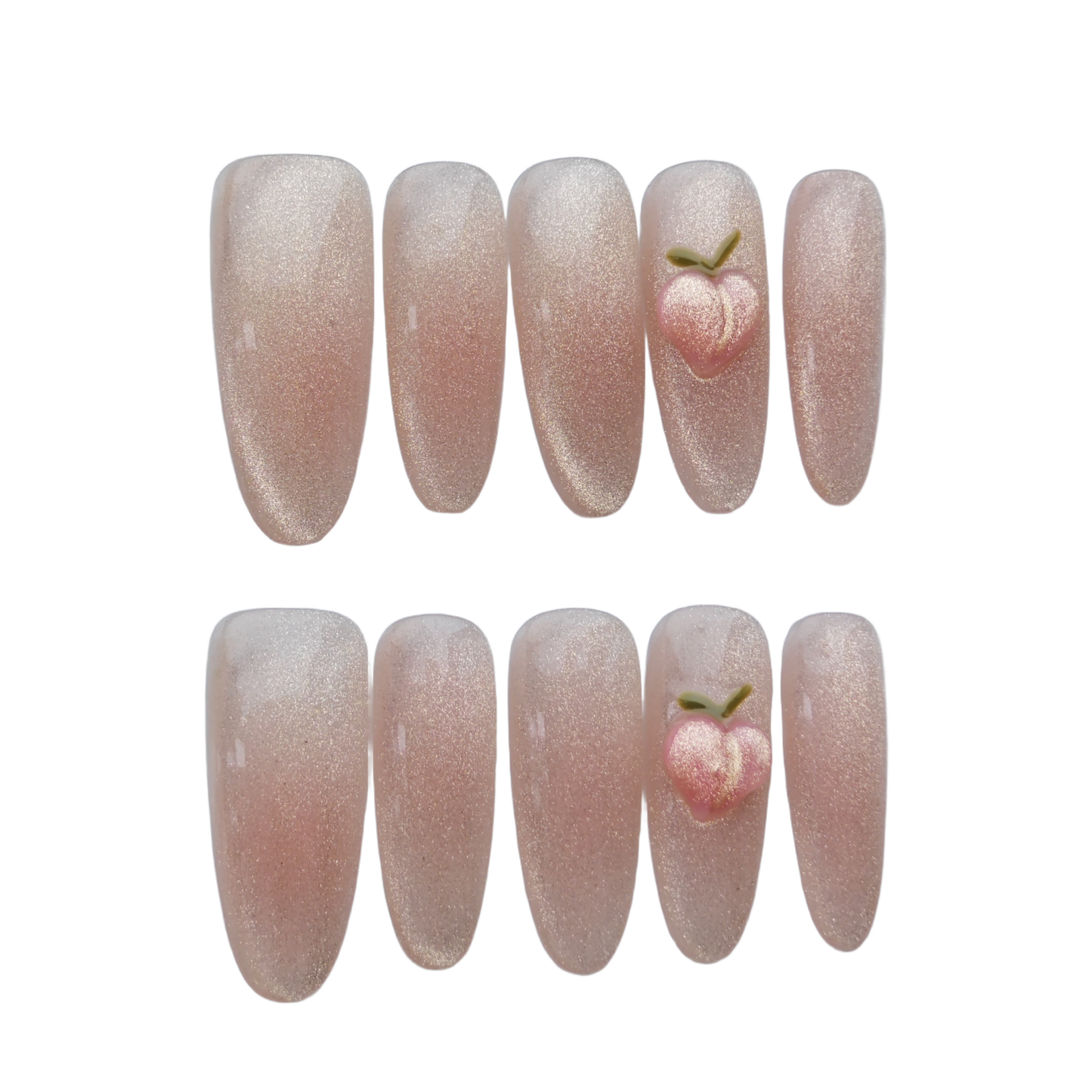 Peach Pink Glitter Press On Nails – 3D Peach Accent | Nude Sparkle Fake Nails | Handmade Reusable Nail Art Tips
