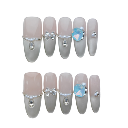 Lavender Dream Gradient Press-On Nails – Sparkling Crystal Heart & Butterfly Accents | Long Coffin Luxury Fake Nails | Reusable Elegant Nail Art Tips