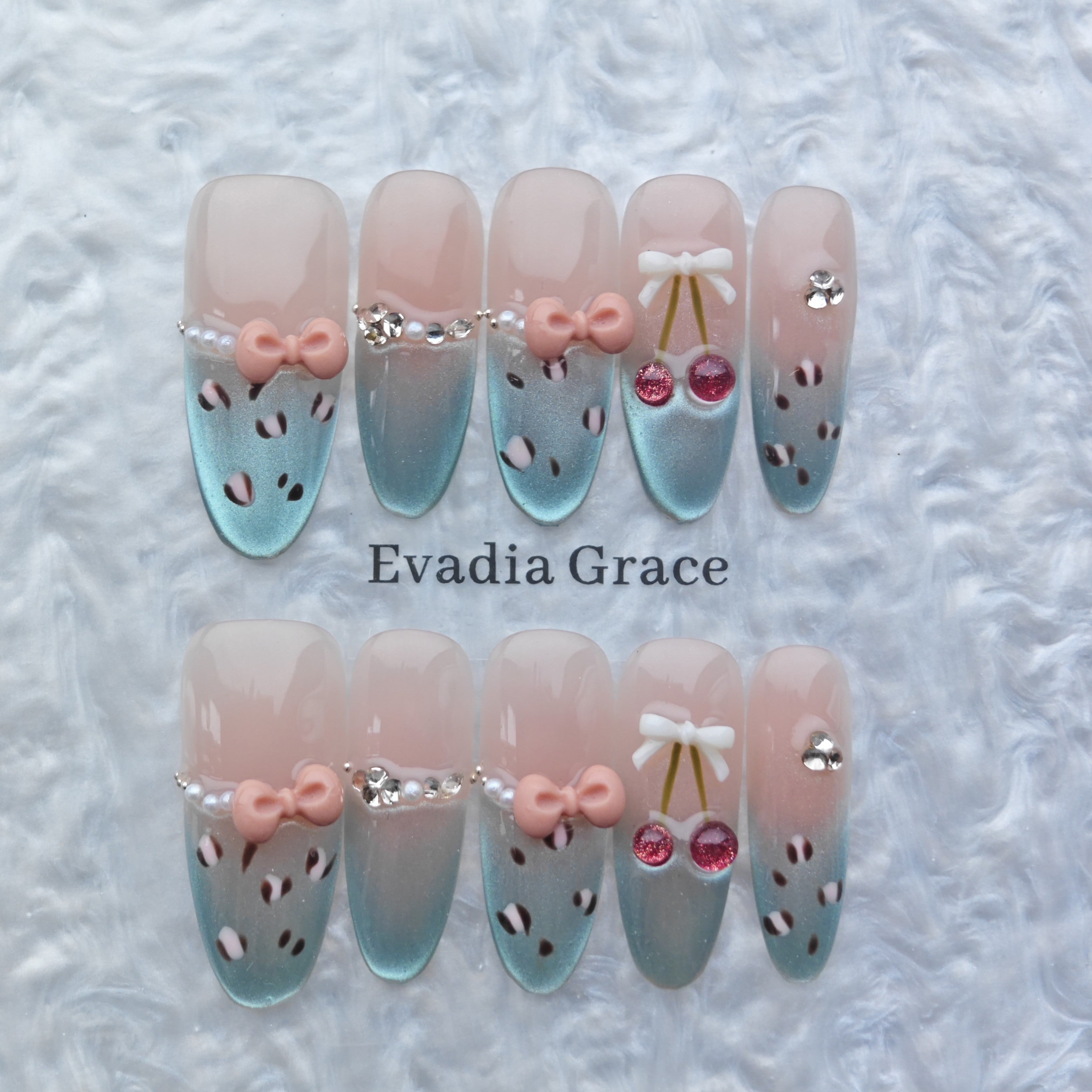 Sweet Peach Shimmer Press-On Nails – 3D Peach Accent | Long Almond Luxury Fake Nails | Reusable Chic Nail Art Tips