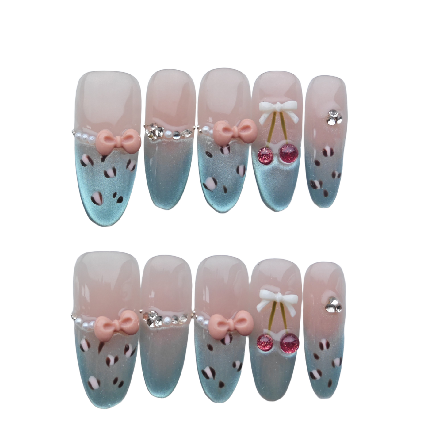 Sweet Peach Shimmer Press-On Nails – 3D Peach Accent | Long Almond Luxury Fake Nails | Reusable Chic Nail Art Tips