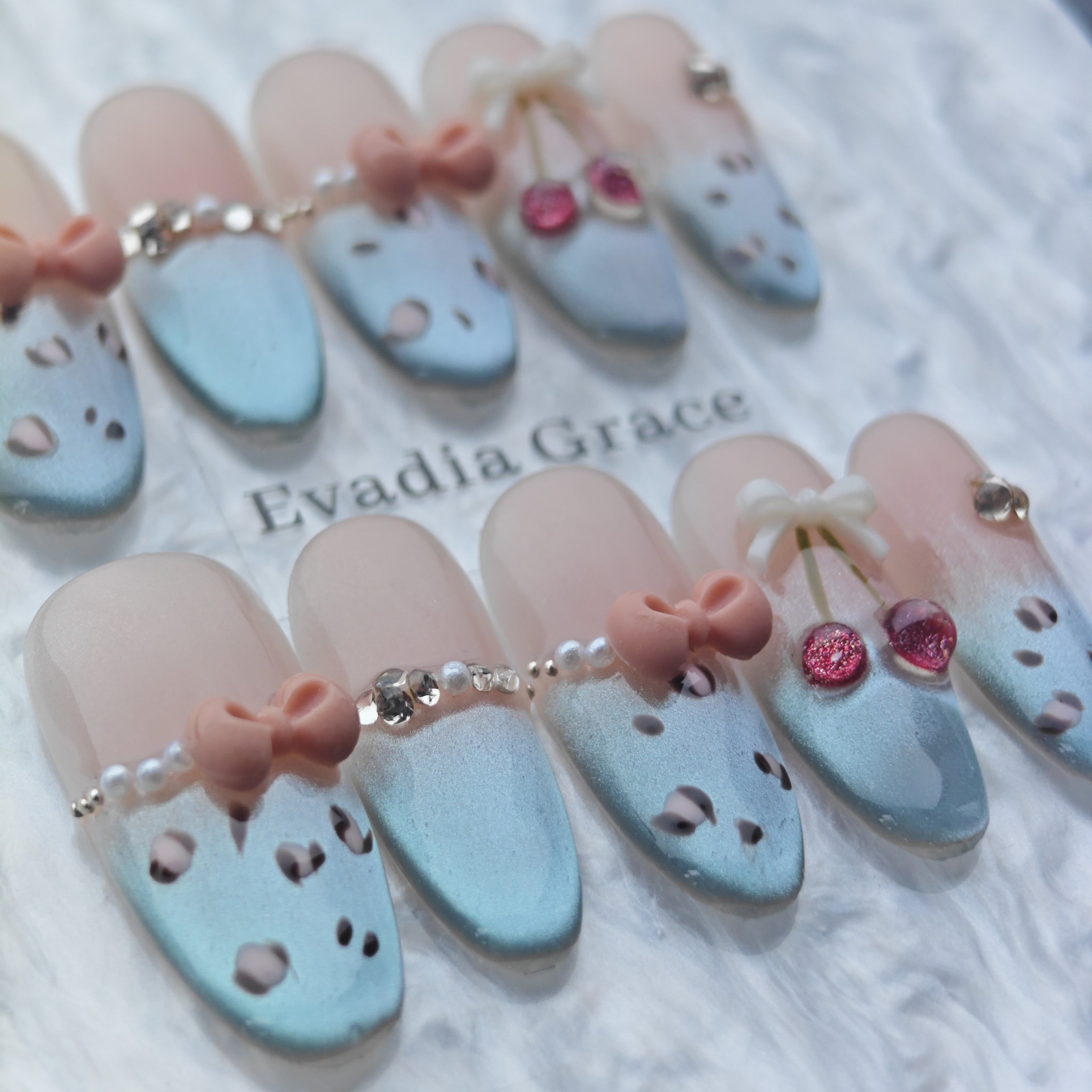 Sweet Peach Shimmer Press-On Nails – 3D Peach Accent | Long Almond Luxury Fake Nails | Reusable Chic Nail Art Tips