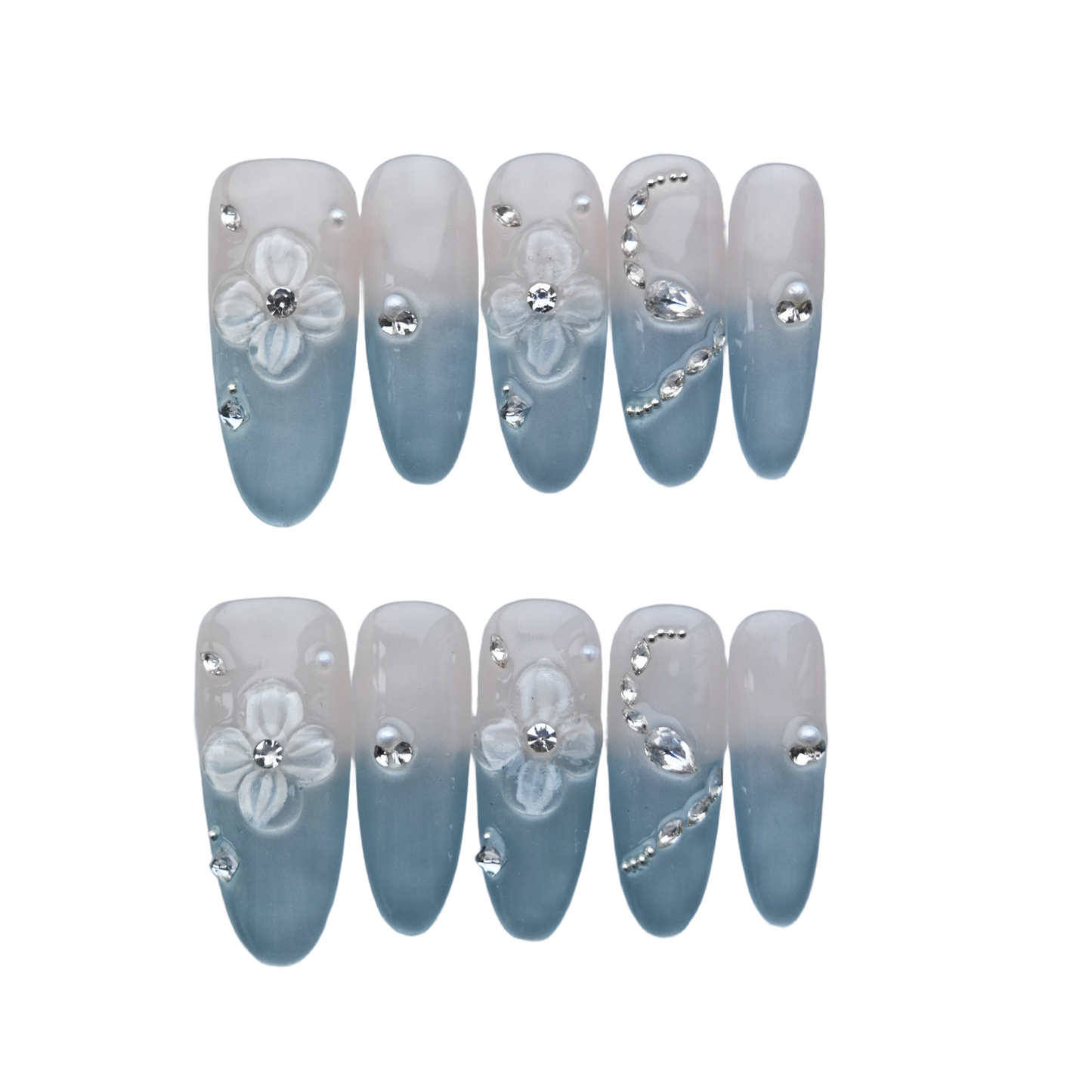 Soft Lavender Gradient Press-On Nails – Sparkling Crystal Heart & Butterfly Accents | Long Coffin Elegant Fake Nails | Reusable Luxury Nail Art Tips