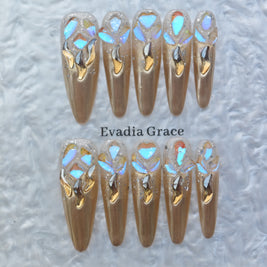 Gold Chrome Aurora Nails – 3D Iridescent Shattered Glass Design | Luxury Press-On Nails by Evadia Grace
