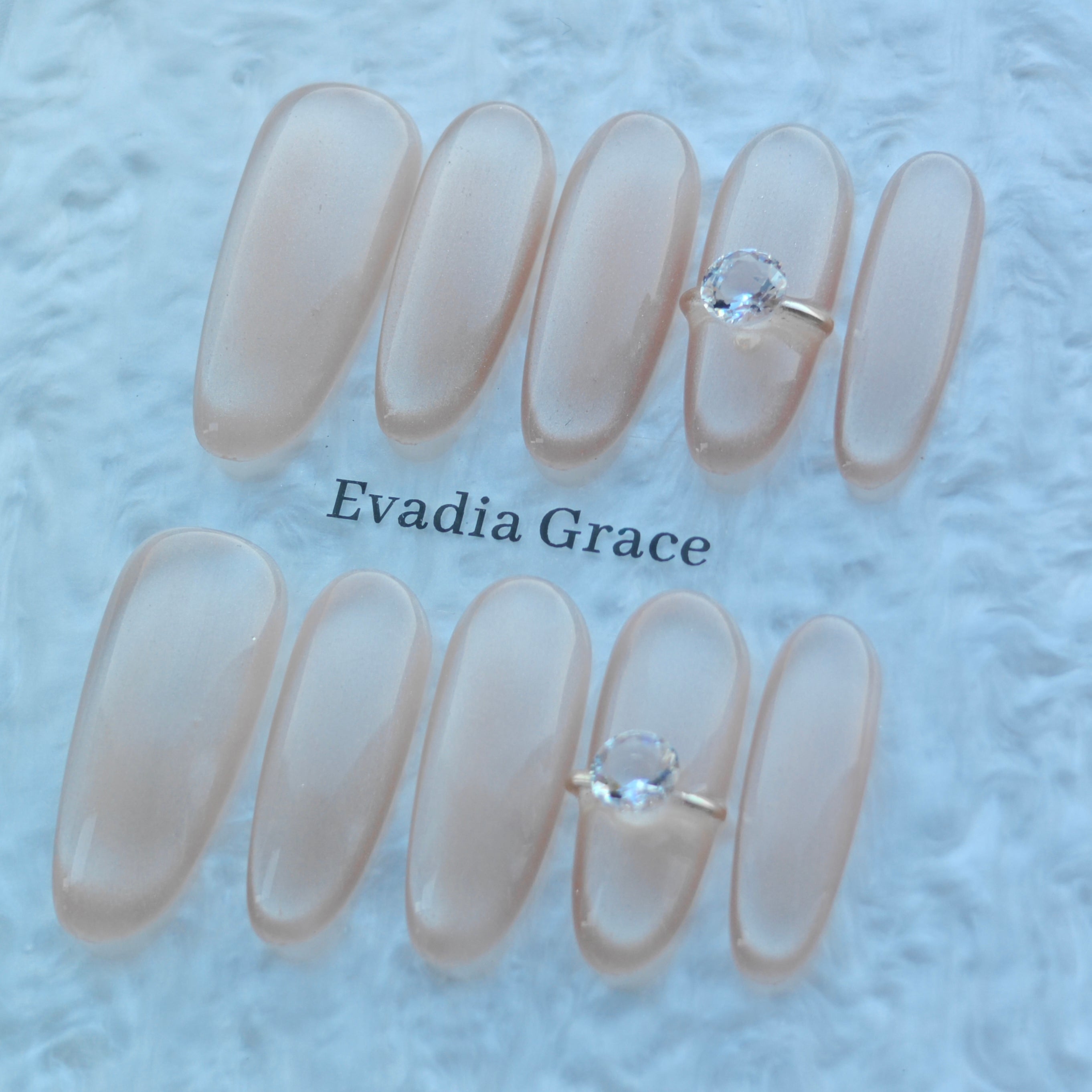 Creamy Nude Solitaire Nails – Beige Nude Press-On Nails with Minimal Crystal Accent | Minimalist Bridal Press On Nails by Evadia Grace