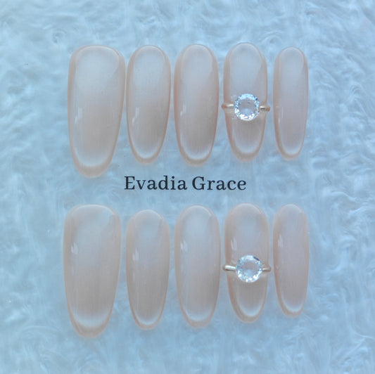 Creamy Nude Solitaire Nails – Beige Nude Press-On Nails with Minimal Crystal Accent | Minimalist Bridal Press On Nails by Evadia Grace