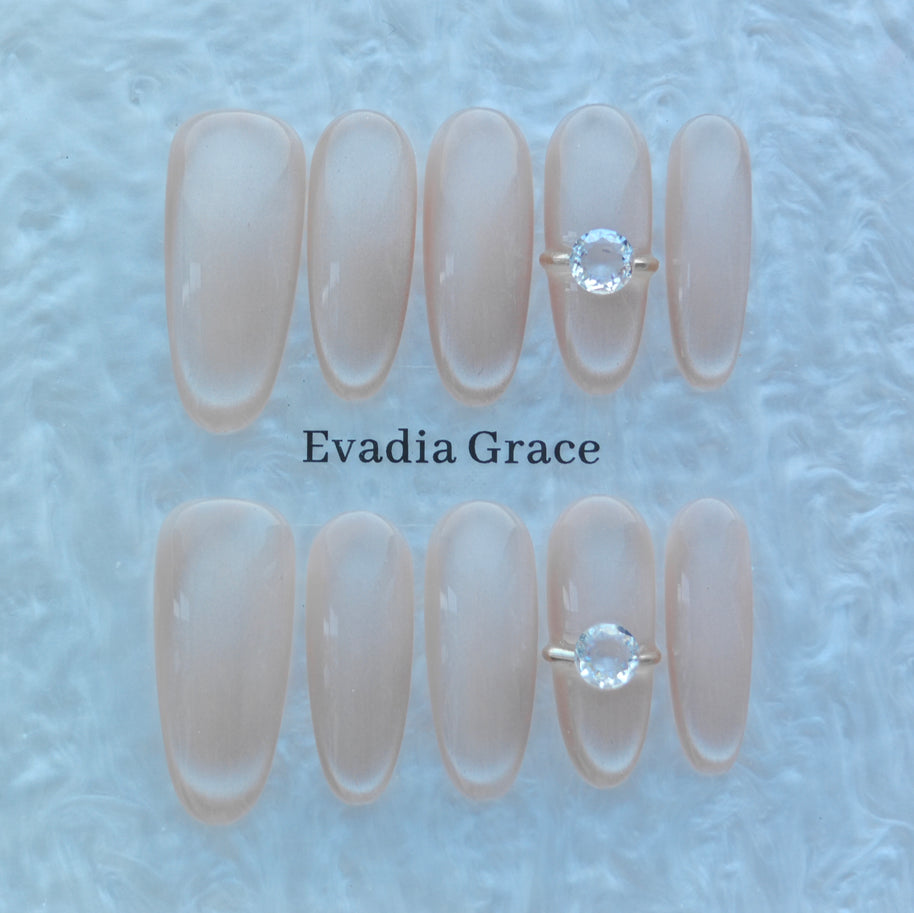 Creamy Nude Solitaire Nails – Beige Nude Press-On Nails with Minimal Crystal Accent | Minimalist Bridal Press On Nails by Evadia Grace