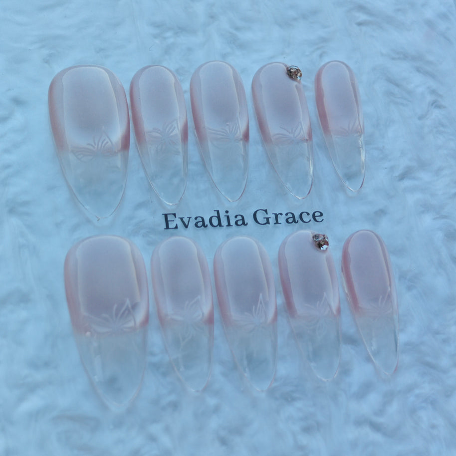Soft Blush Butterfly Nails – Nude Pink Press-On Nails with Minimalist Butterfly Design | Elegant Bridal Press On Nails by Evadia Grace