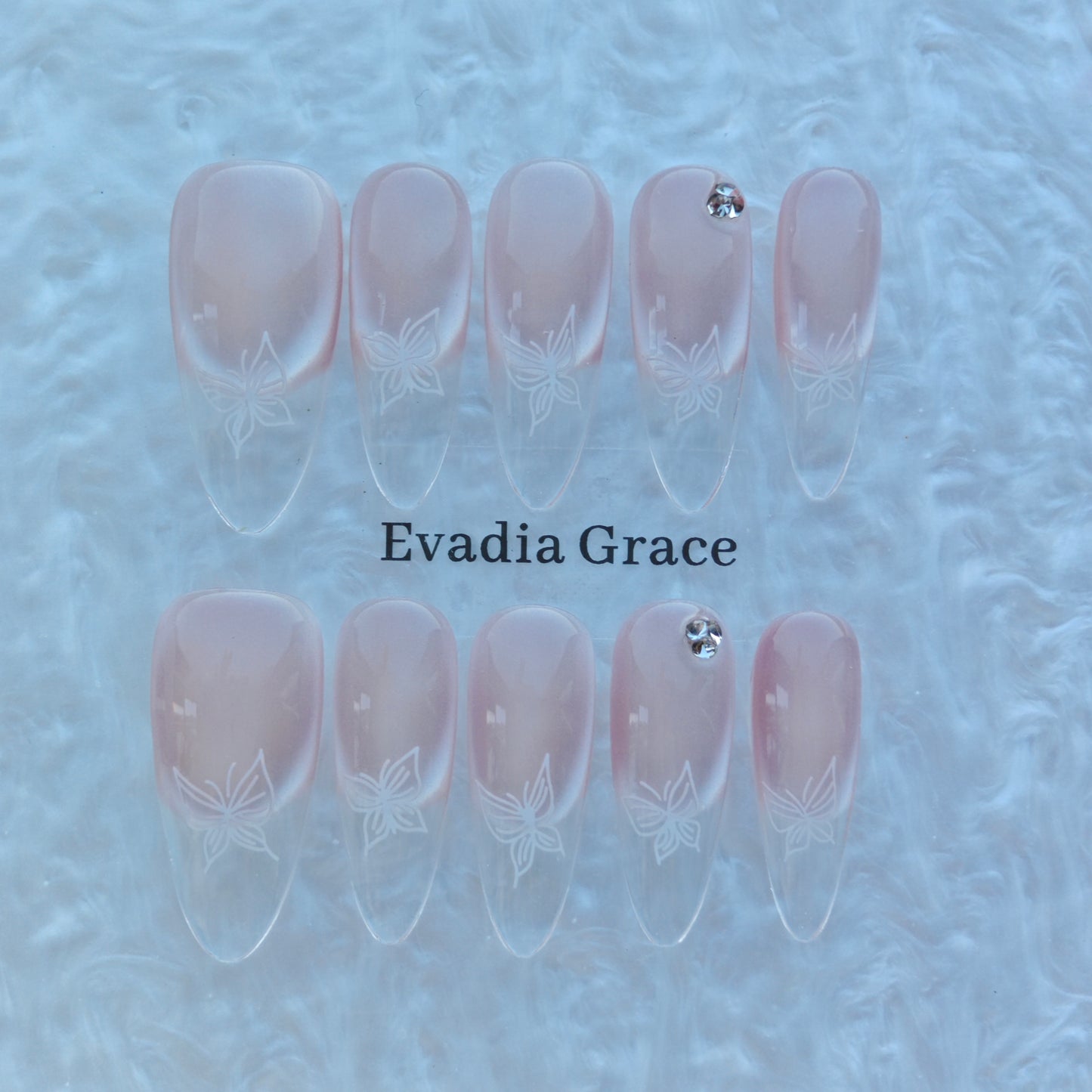 Soft Blush Butterfly Nails – Nude Pink Press-On Nails with Minimalist Butterfly Design | Elegant Bridal Press On Nails by Evadia Grace