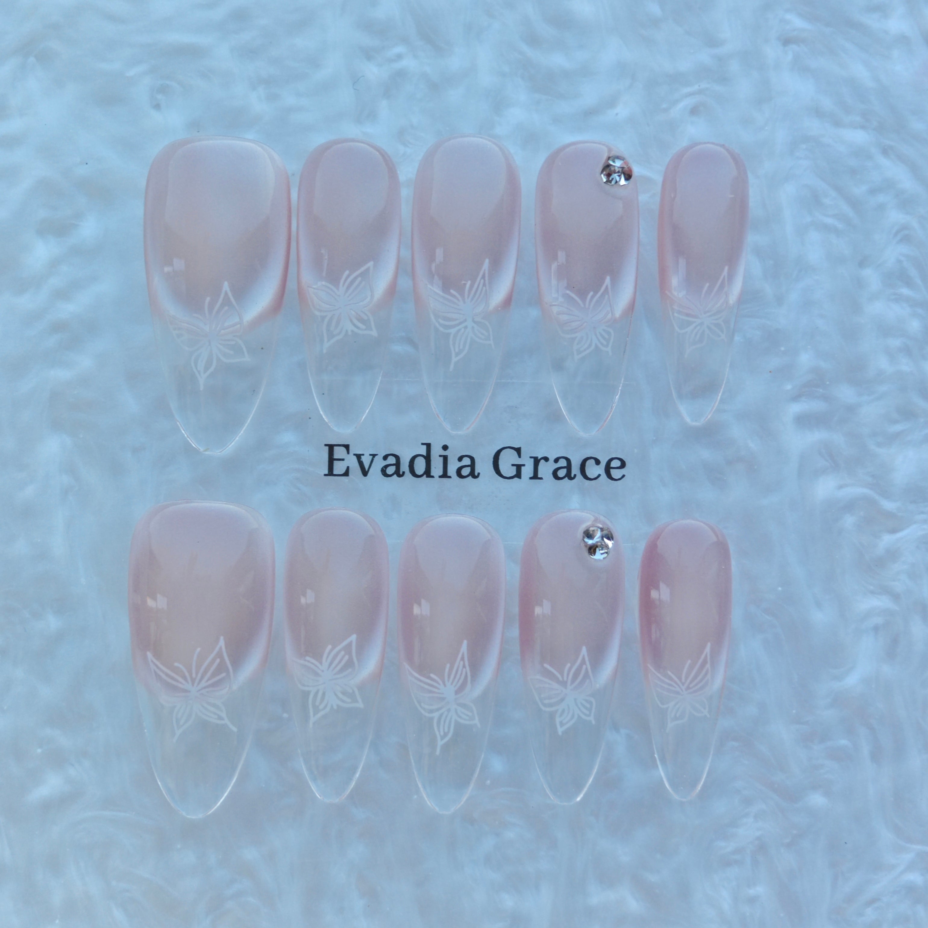 Soft Blush Butterfly Nails – Nude Pink Press-On Nails with Minimalist Butterfly Design | Elegant Bridal Press On Nails by Evadia Grace