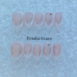 Soft Blush Butterfly Nails – Nude Pink Press-On Nails with Minimalist Butterfly Design | Elegant Bridal Press On Nails by Evadia Grace