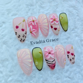 Blossom Garden Jelly Nails – Pink Floral Press-On Nails with 3D Flower Art & Glossy Jelly Finish | Luxury Cute Press On Nails by Evadia Grace