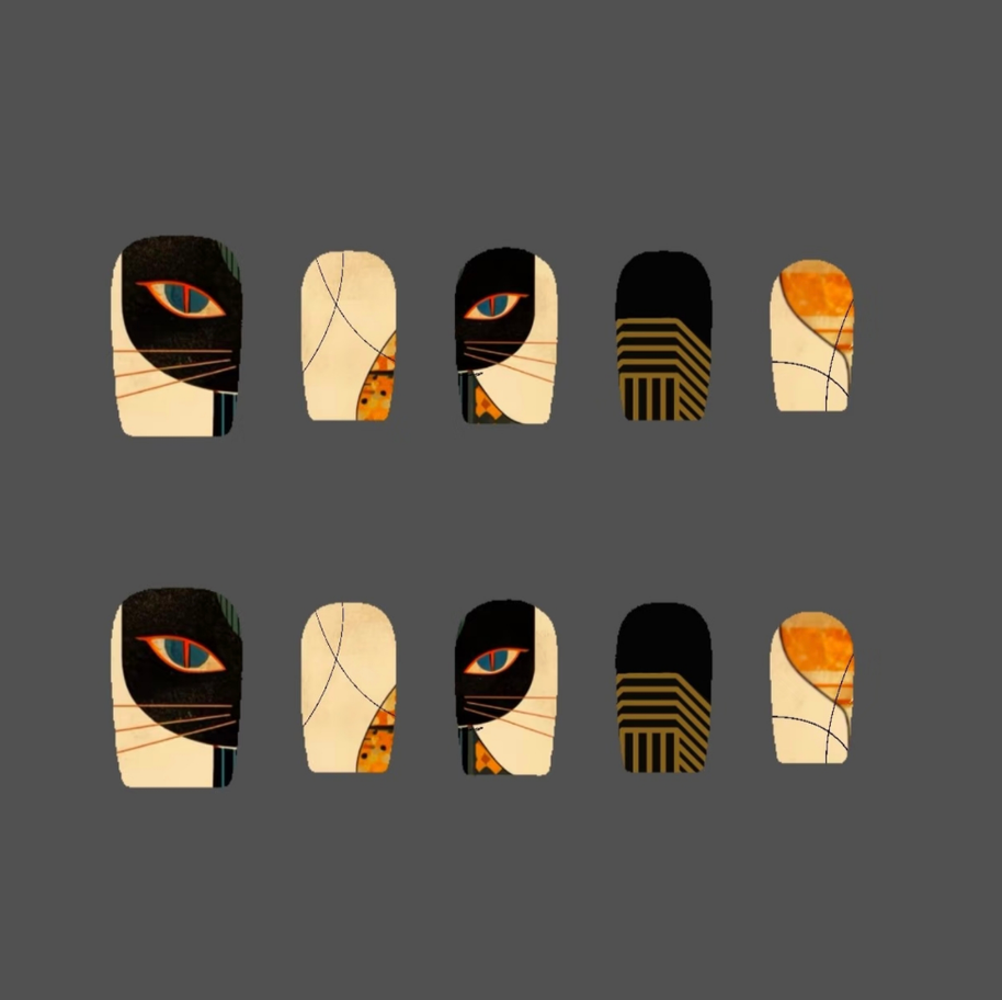 Mystic Eye Black & Gold Press-On Nails – Egyptian Glam Eye Design with Glitter Accents | Short Square Luxury Art Nails | Handmade Nail Tips