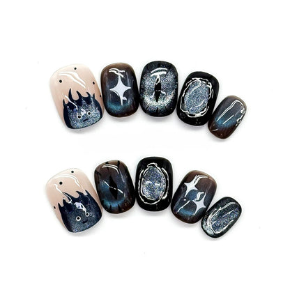 Liquid Silver & Sparkly Demon Nails by EvadiaGrace