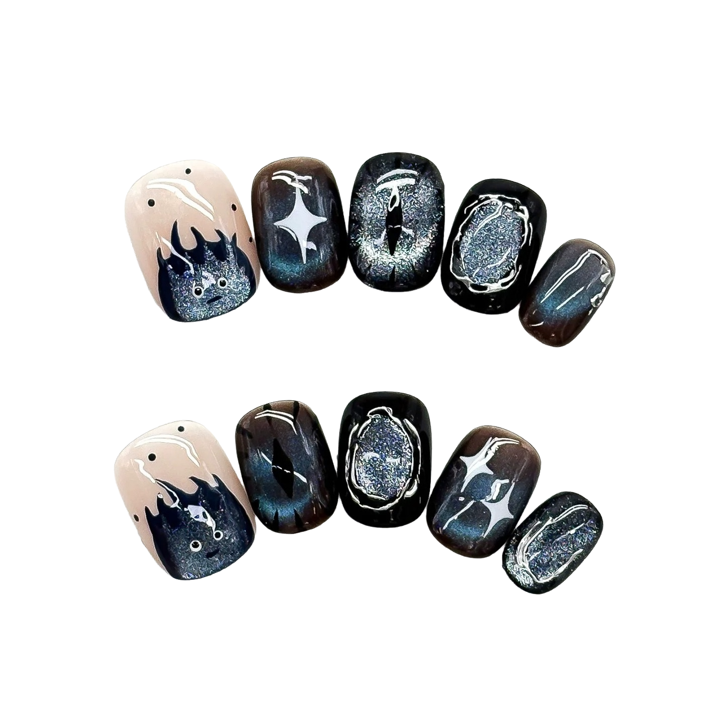 Liquid Silver & Sparkly Demon Nails by EvadiaGrace