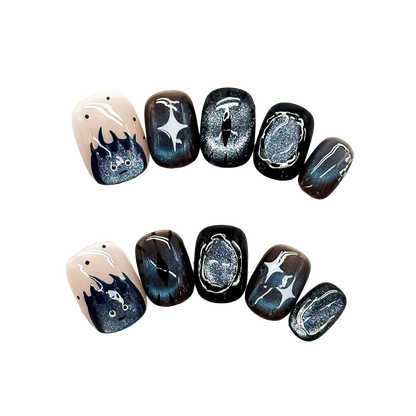 Liquid Silver & Sparkly Demon Nails by EvadiaGrace