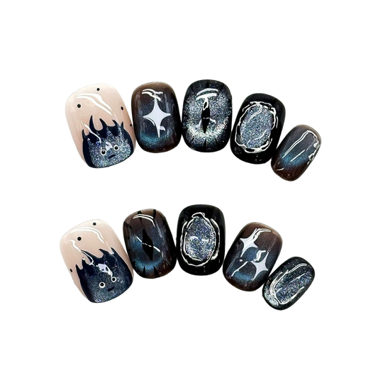 Liquid Silver & Sparkly Demon Nails by EvadiaGrace