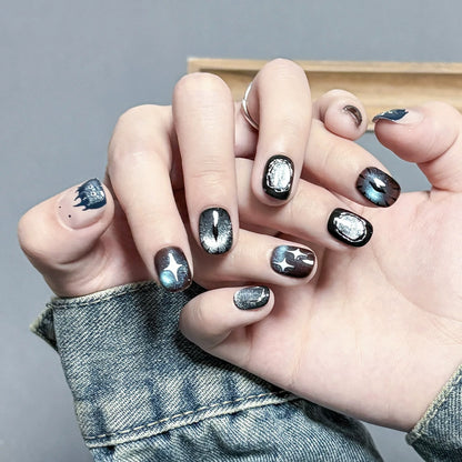 Liquid Silver & Sparkly Demon Nails by EvadiaGrace