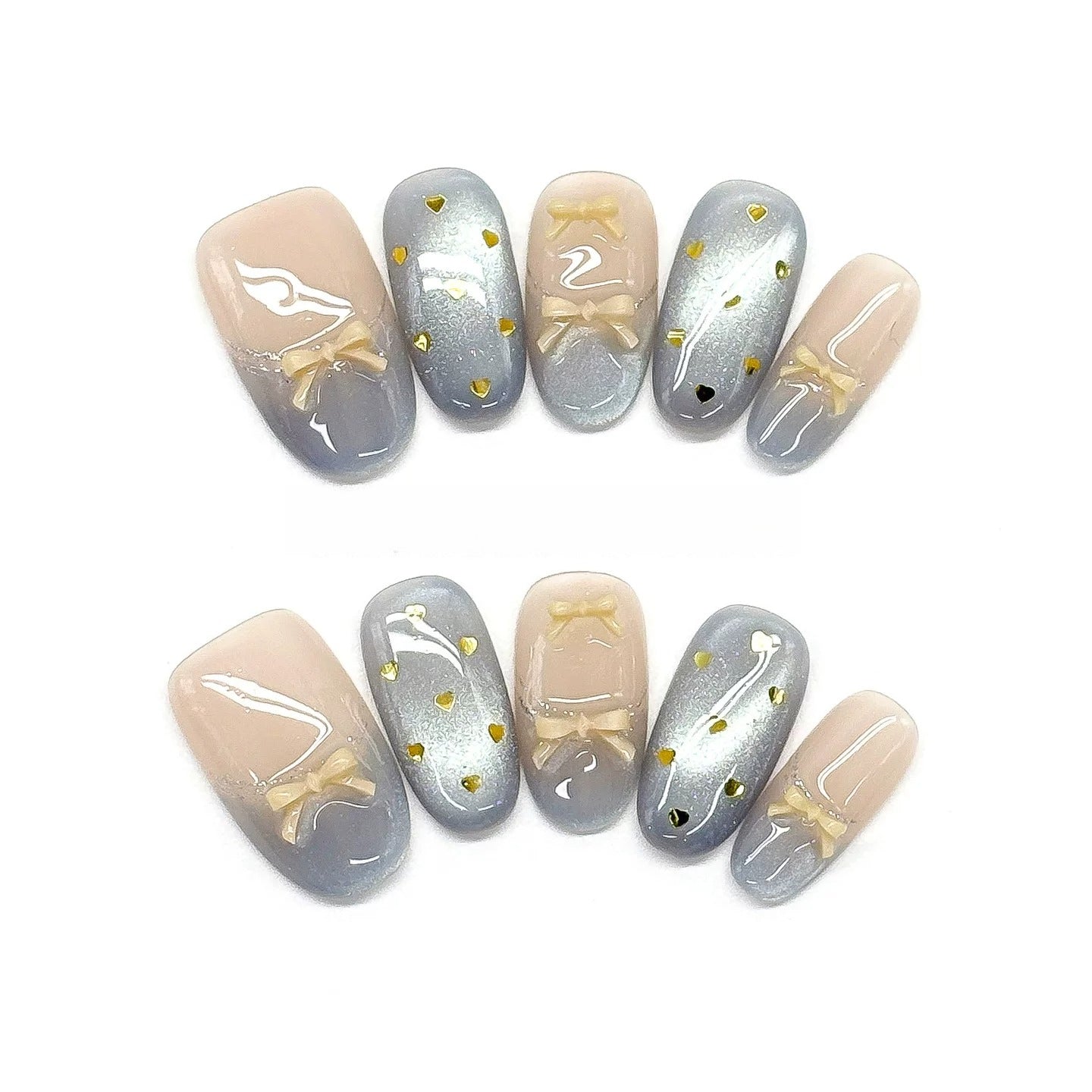 Ice-Blue Bow & Heart Nails by EvadiaGrace