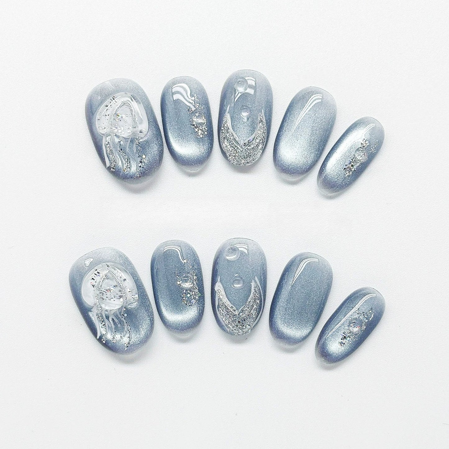 Silver-Blue Cat-Eye Press-Ons by EvadiaGrace