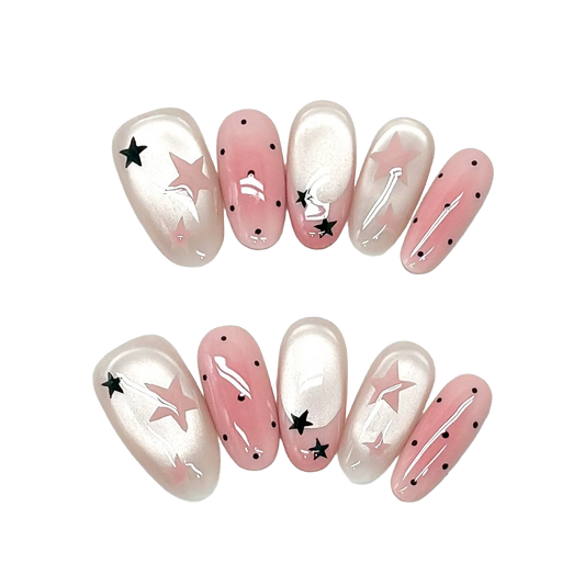 Pastel Pink Starry Press-Ons by EvadiaGrace