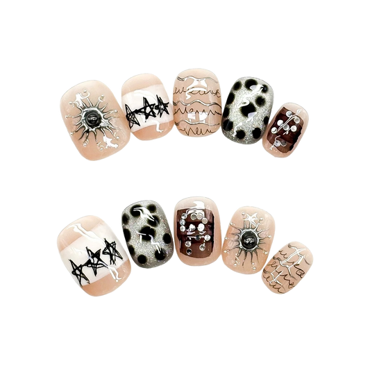 EvadiaGrace Sweet Cool Cat Eye Press On Nails Short Oval Reusable Glue On Nail Kit