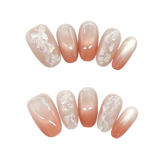 EvadiaGrace Nude Ombre Cat Eye Press On Nails Natural Look Reusable False Nail Set