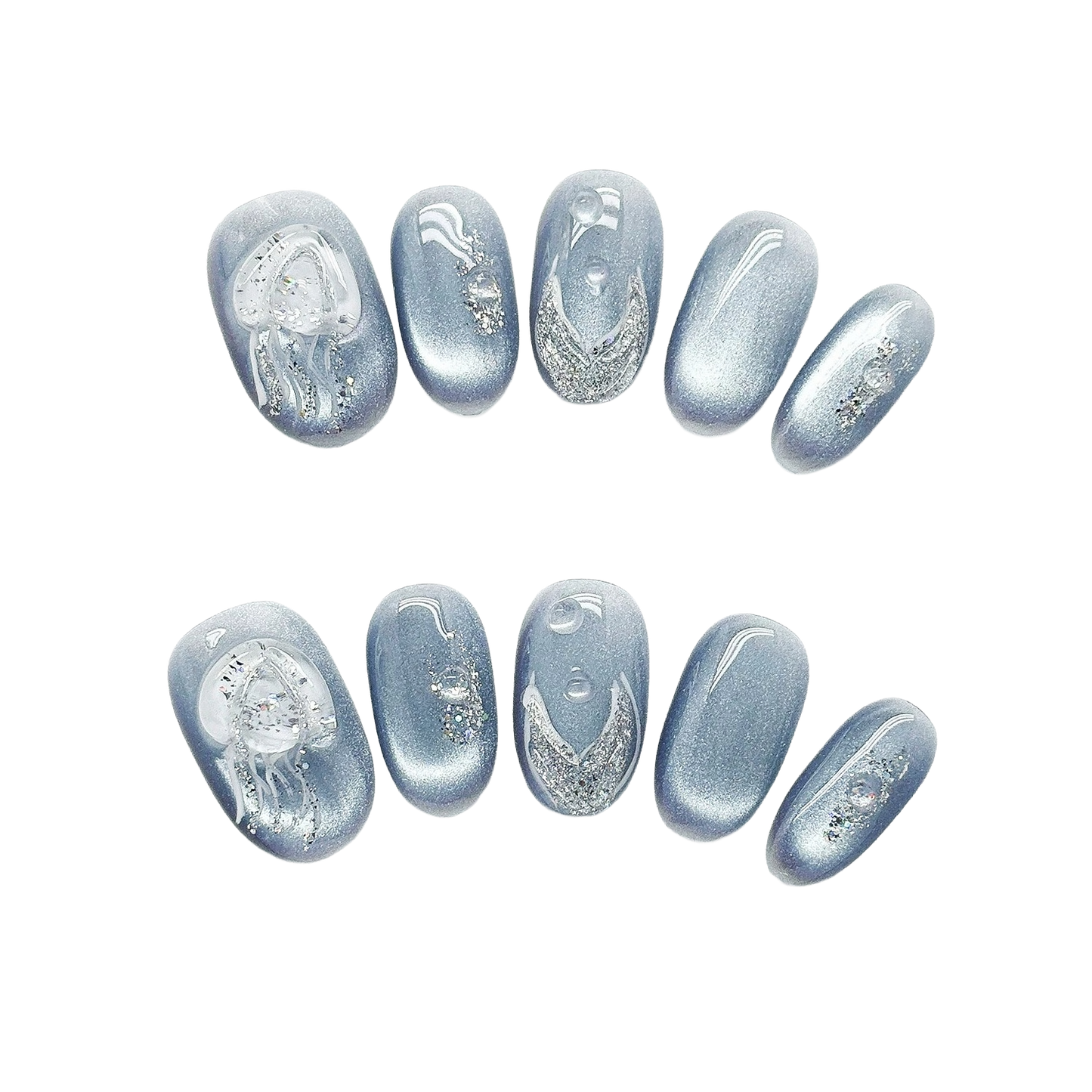 Silver-Blue Cat-Eye Press-Ons by EvadiaGrace