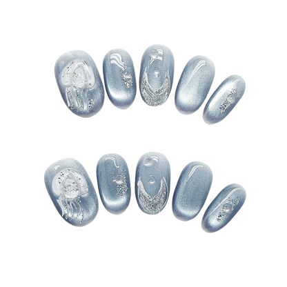 Silver-Blue Cat-Eye Press-Ons by EvadiaGrace