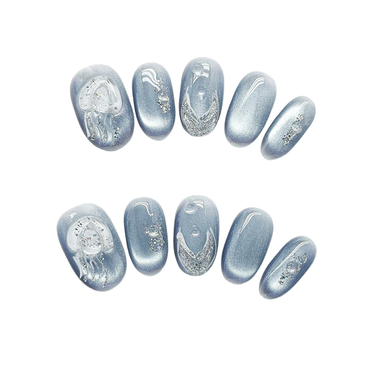 Silver-Blue Cat-Eye Press-Ons by EvadiaGrace