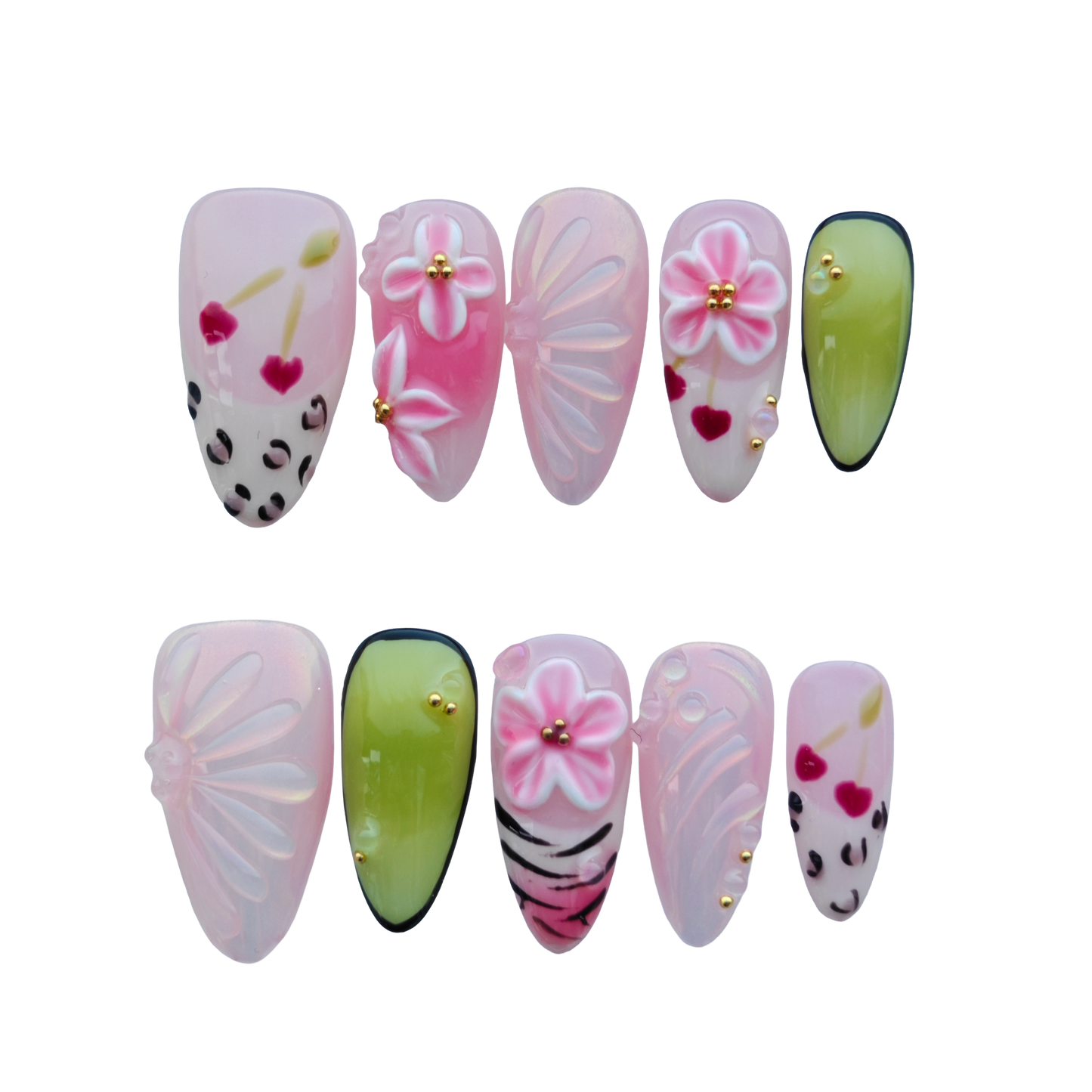 Blossom Garden Jelly Nails – Pink Floral Press-On Nails with 3D Flower Art & Glossy Jelly Finish | Luxury Cute Press On Nails by Evadia Grace