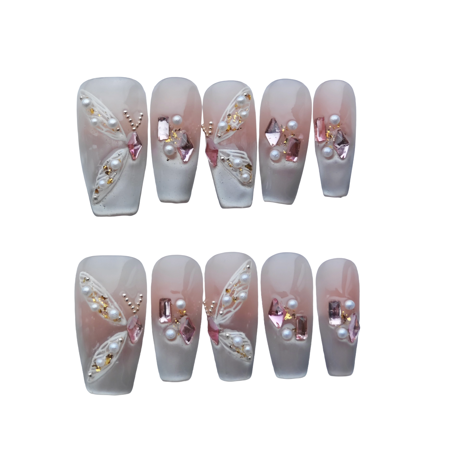 Elegant Butterfly Pearl Press-On Nails