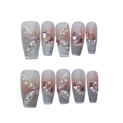 Elegant Butterfly Pearl Press-On Nails