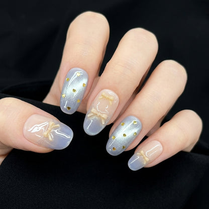 Ice-Blue Bow & Heart Nails by EvadiaGrace